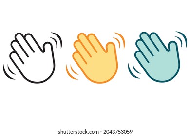 vector icon of waving hand isolated on white background. hi or  hello gesture line art vector icon symbol with two different color concept. 