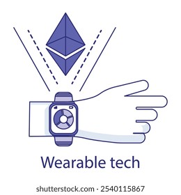 Vektorsymbol für Wearable Tech. Stellt eine Smartwatch dar, die mit digitalen Funktionen integriert ist und angeschlossene und intelligente tragbare Geräte darstellt.