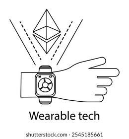 Vector icon for Wearable Tech. Depicts a smartwatch integrated with digital features, representing connected and smart wearable devices.