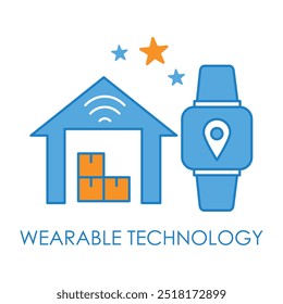 Vector icon for wearable technology. Depicts various wearable devices designed for fitness tracking, communication, and health monitoring.