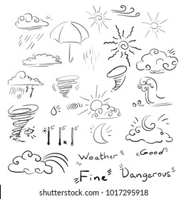 Vector icon weather set doodle signs