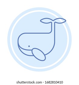 Icono vector de una ballena de color azul oscuro en el fondo azul claro. Gráficos de línea.