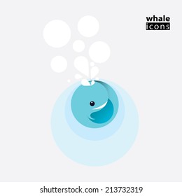 Vector icon of whale with fountain of water. Original sign with concept idea. Decorative blue kids illustration for print, web 
