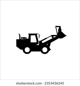 Vektorsymbol von Raddozer,Lader, Illustration von schweren Geräten mit Baggereisen, Bauschlepper im Flachstil