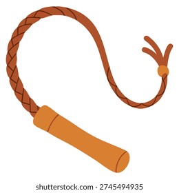 Vector icon of whip in flat illustration style isolated on white background ideal for web western fantasy costume accessory and symbolic graphics