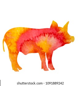vector, icon, white background, watercolor silhouette pig