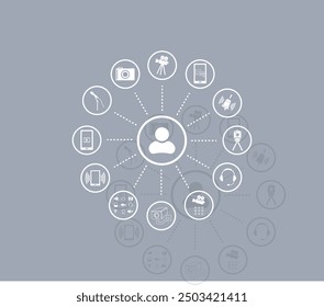 Icono de Vector de color blanco con sombra sobre fondo gris