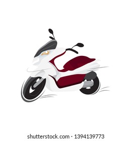 vector icon of a white fashionable motorcycle, transport for extreme sports, a bike for brutal men, burgundy seat and yellow headlights, isolated on a white background, sport transport for a biker eps