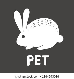 Vector icon of a white hare rabbit pet cute logo of a pet shop on a dark gray background