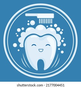 Vector icon of white and healthy tooth, cure icon, dental prevention sign. Smiling tooth, medical friendly symbol for dental clinic brand design and websites.