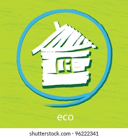 Vector icon. White house on a green background / Eco house