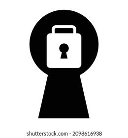 Vector icon of a white lock in a black keyhole.
