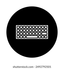 Vector icon of a white symbol keyboard, with a black circle background.