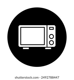 A vector icon of a white symbol oven, with a black circle background.