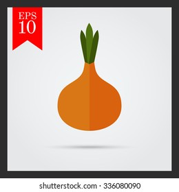Vector icon of whole fresh onion bulb with green sprouts