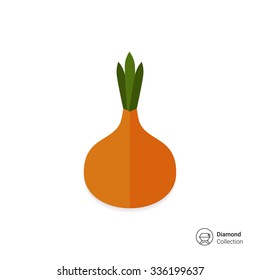 Vector icon of whole fresh onion bulb with green sprouts