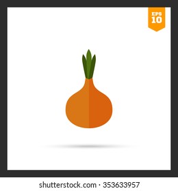 Vector icon of whole fresh onion bulb with green sprouts