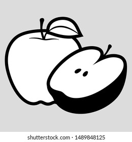 Vector icon of whole and half apple