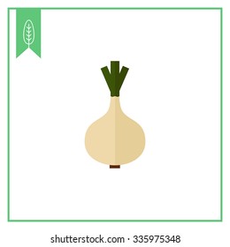 Vector icon of whole white onion bulb with green sprouts