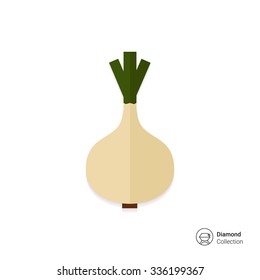 Vector icon of whole white onion bulb with green sprouts