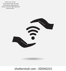 vector icon with wi-fi on the hand