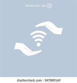 vector icon with wi-fi on the hand