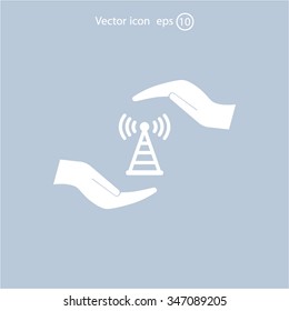 vector icon with wi-fi on the hand