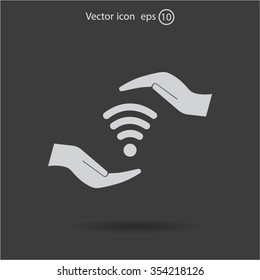 vector icon with wi-fi on the hand