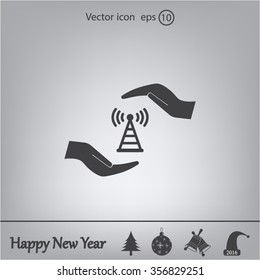 vector icon with wi-fi on the hand