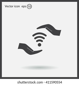 vector icon with wi-fi on the hand