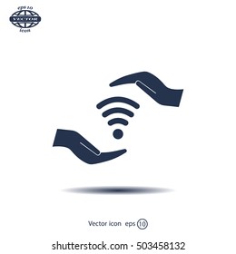vector icon with wi-fi on the hand