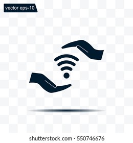 vector icon with wi-fi on the hand