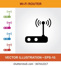 Vector Icon Of Wi-Fi Router With Title & Small Multicolored Icons. Eps-10.
