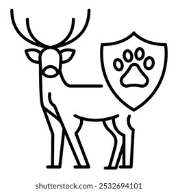Vektorsymbol des Tierschutzes. Dieses Symbol zeigt ein Reh mit einem Pfotenabdruck, der Bemühungen zum Schutz von Wildtieren und natürlichen Lebensräumen symbolisiert. Ideal für Umweltschutzkampagnen und Naturschutz
