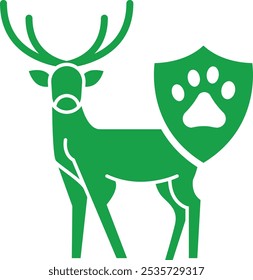 Vector icon of Wildlife Protection. This icon features a deer with a shield, symbolizing efforts to protect wildlife and their habitats.