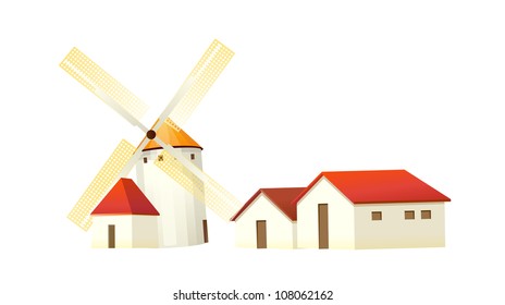 vector icon windmill and house