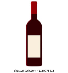 Vector icon of wine bottle and wine glass with red wine. Flat style.