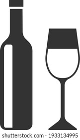 Vector icon of a wine bottle and a glass of wine. Black illustration isolated on a white background for graphics and web design.