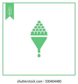Vector icon of wine making sign depicting grape in funnel and wine drop
