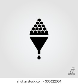 Vector icon of wine making sign depicting grape in funnel and wine drop