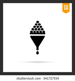Vector icon of wine making sign depicting grape in funnel and wine drop