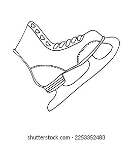 Vector icon of winter figure skating. Sports and recreation equipment. Hand-drawn illustration of winter outdoor activities, ice skating. Outline drawing.