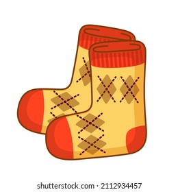 Vector icon winter socks. Funny element in a cartoon style
