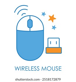 Vector icon for wireless mouse. Illustrates a computer mouse with wireless connectivity, ideal for navigating devices without cables. 