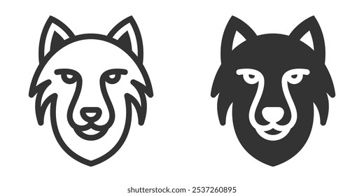 Ícone vetorial de uma cabeça de lobo, adequado para ilustrar a vida selvagem, predadores ou animais da floresta em projetos de design.