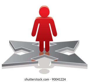 vector icon of a woman making a choice on crossroads