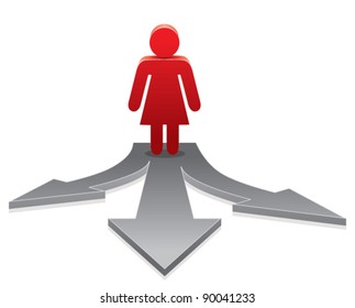 vector icon of a woman making a choice on crossroads