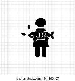 Vector icon of woman silhouette holding fish