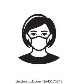 
Ícone vetorial de uma mulher usando uma máscara facial médica. Perfeito para segurança sanitária, higiene, consciência pandêmica e uso de design relacionado à saúde.