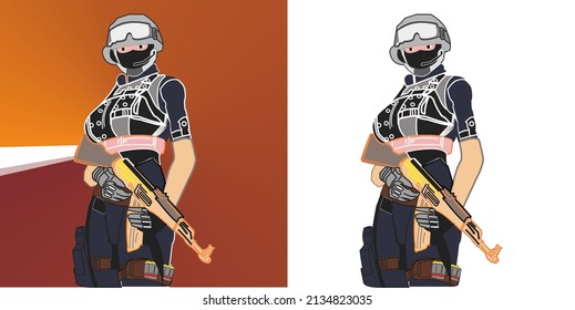 vector icon of a woman wearing modern armor